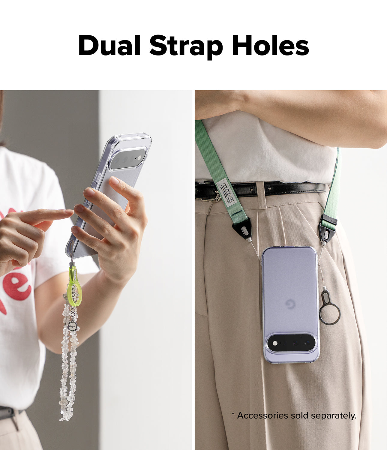 Google Pixel 11 Case | Fusion Matte - Phone case with dual strap hole feature, held by a person and worn on a belt.