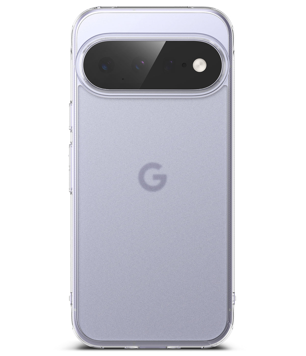 Google Pixel 11 Case | Fusion Matte - A clear protective phone case shown on the back of a silver Google Pixel smartphone, featuring a transparent bumper edge and a precise cutout for the camera module.