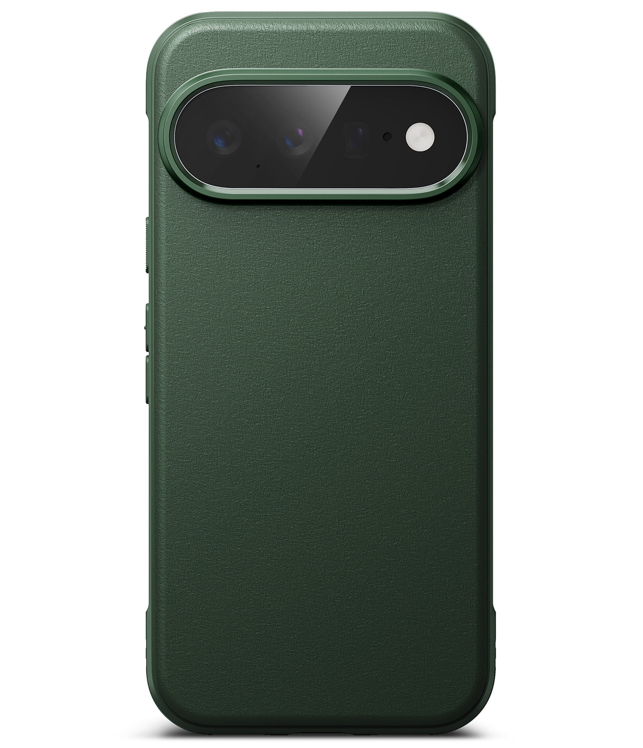 Google Pixel 11 Case | Onyx - A dark forest green textured phone case with a raised camera bumper, shown from the back on a white background.