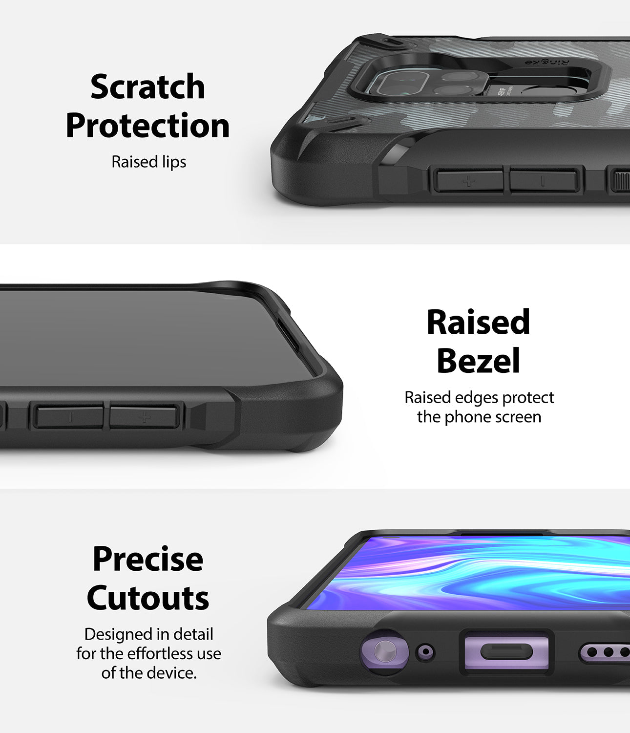 scratch protection with raised lips and raised bezel