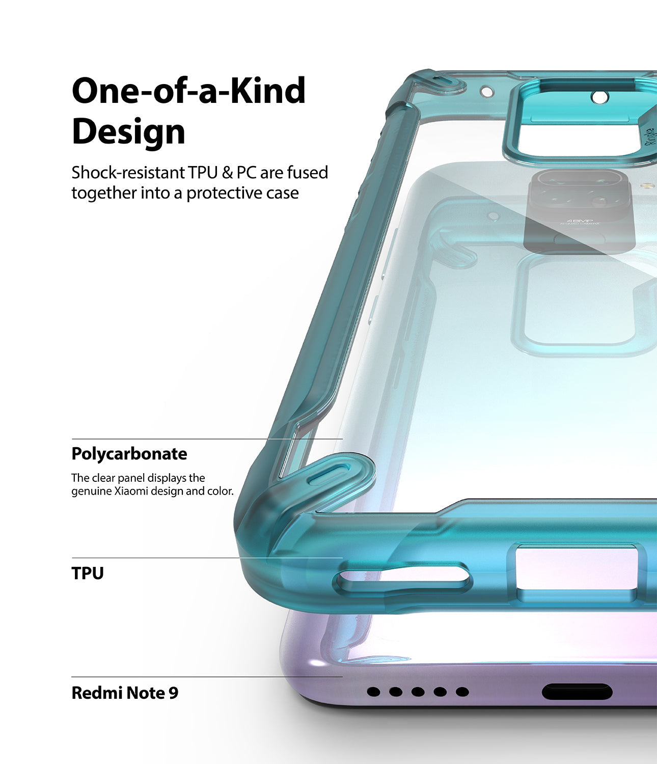 shock resistant TPU and PC are fused together into a protective case