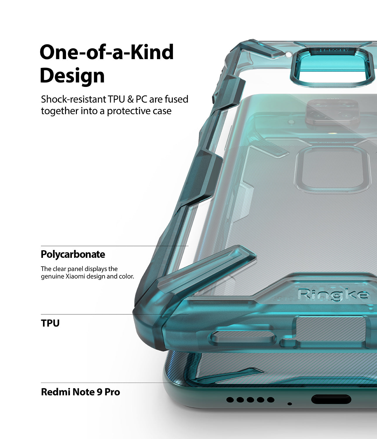 shock-resistant tpu and pc are fused together into a protective case