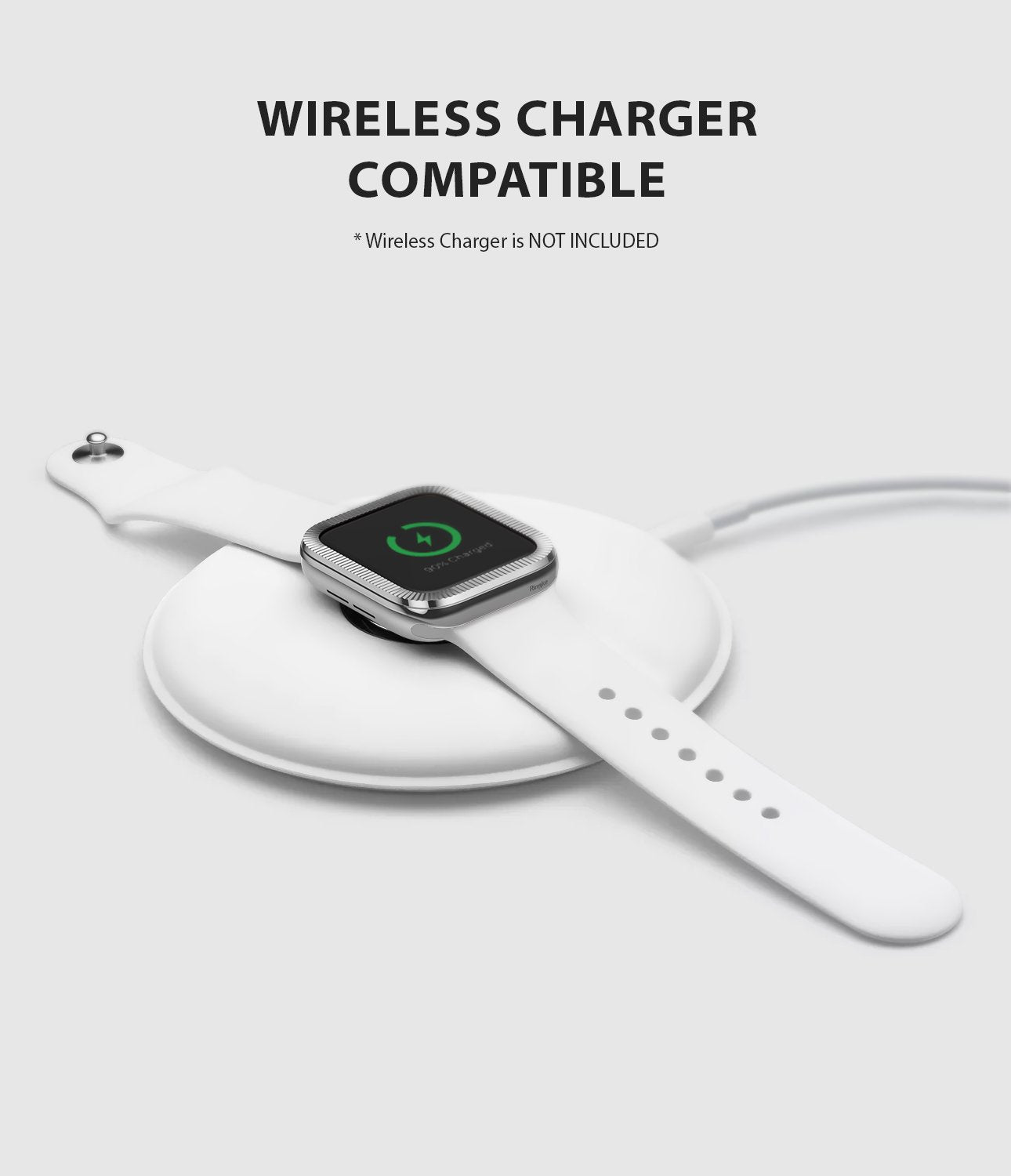Apple Watch Series 6 / 5 / 4 / SE (40mm) | Premium Bezel Styling O - Apple Watch with bezel styling charging on a pad.