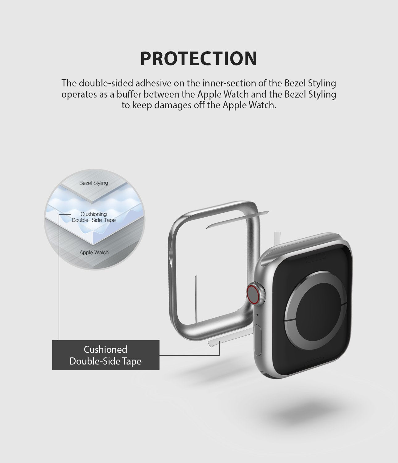 Apple Watch Series 6 / 5 / 4 / SE (40mm) | Premium Bezel Styling O - Diagram showing adhesive tape between watch and bezel.
