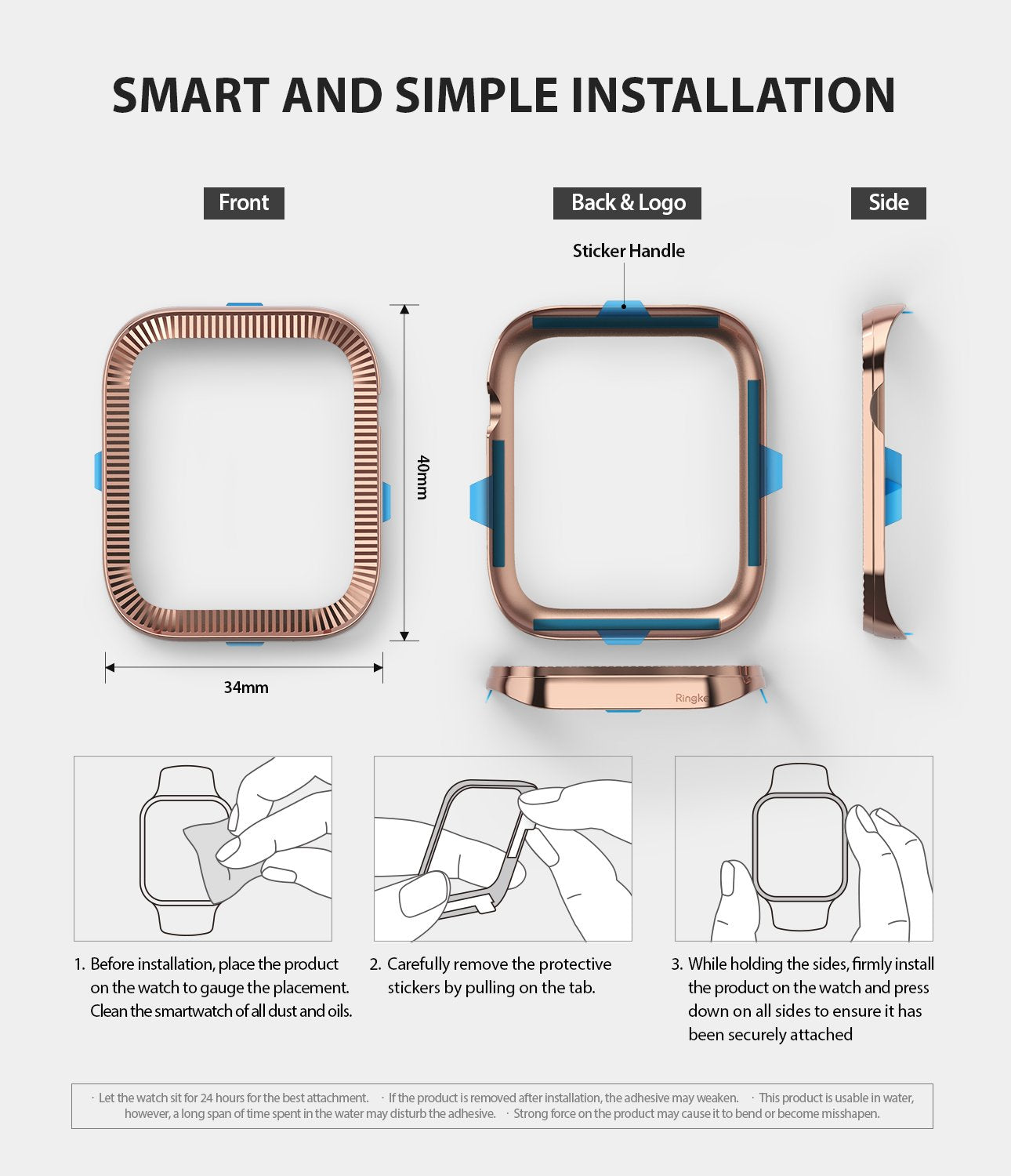 Apple Watch Series 6 / 5 / 4 / SE (40mm) | Premium Bezel Styling O - Installation guide for rose gold watch bezel.