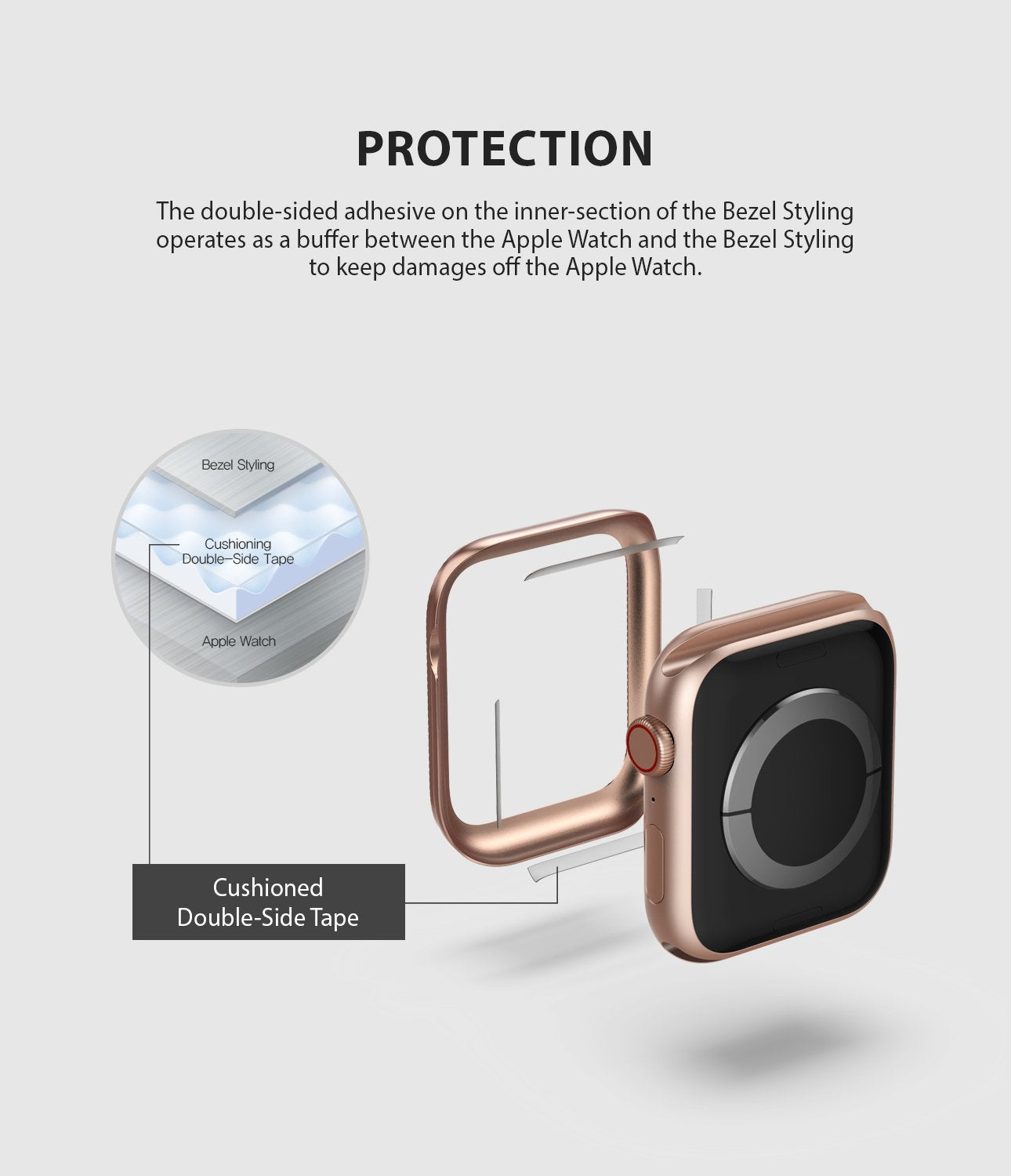 Apple Watch Series 6 / 5 / 4 / SE (40mm) | Premium Bezel Styling O - Diagram showing rose gold bezel adhesive layers.