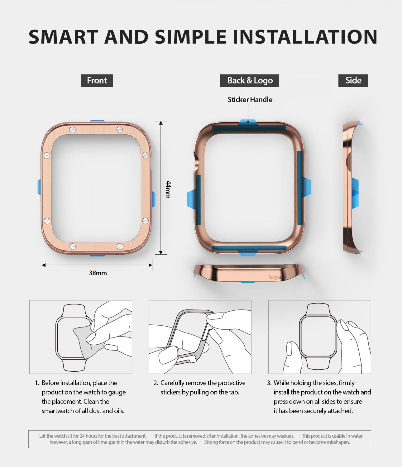 Apple Watch Series 6 / 5 / 4 / SE (44mm) | Premium Bezel Styling H - Installation guide for rose gold watch bezel.