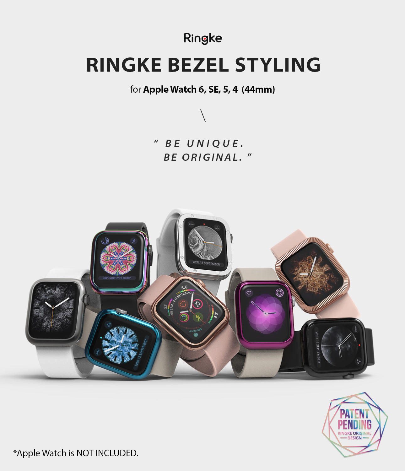 Apple Watch Series 6 / 5 / 4 / SE (44mm) | Premium Bezel Styling H - A collection of Apple Watches with colorful bezels.
