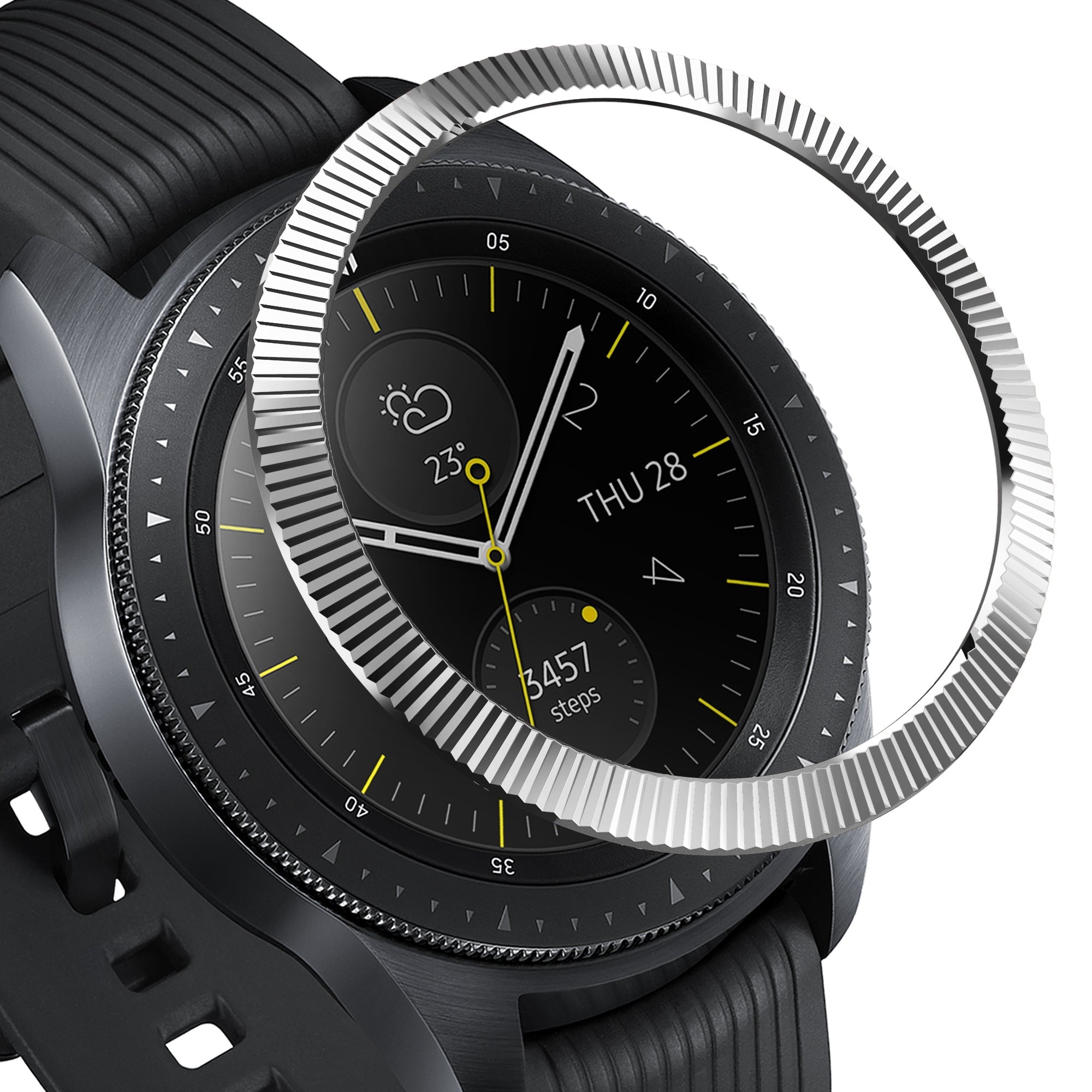 a close up shot of ringke bezel stlying silver stainless steel 42-12