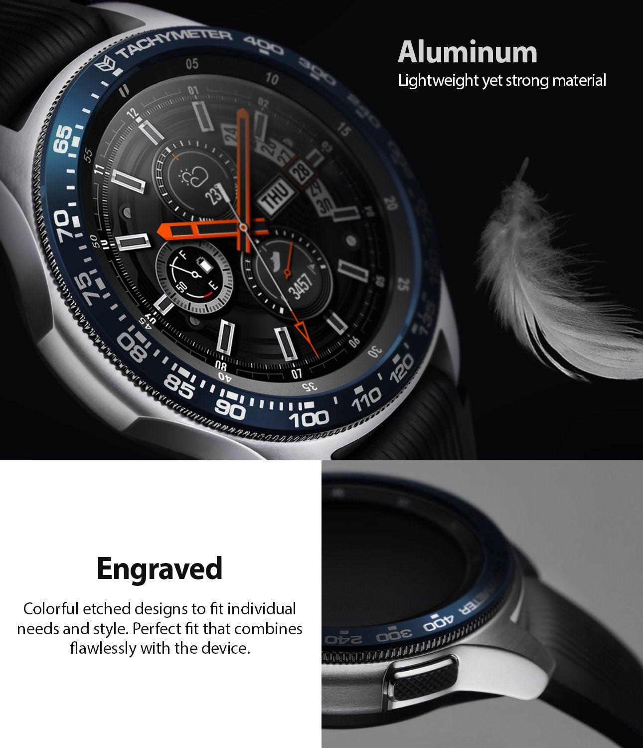 close up image of ringke bezel styling on galaxy watch 46mm perfectly fitting