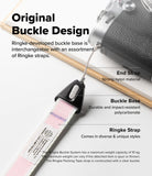 Camera strap with Ringke buckle system on a white background
