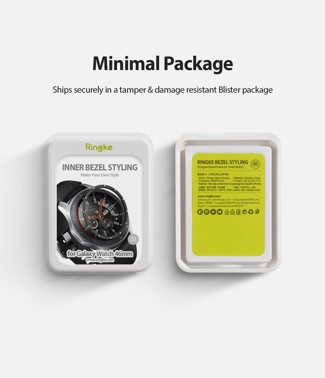 ringke inner bezel styling for samsung galaxy watch 46mm, gear s3 frontier, and gear s3 classic, 46-inner-02, stainless steel, minimal package