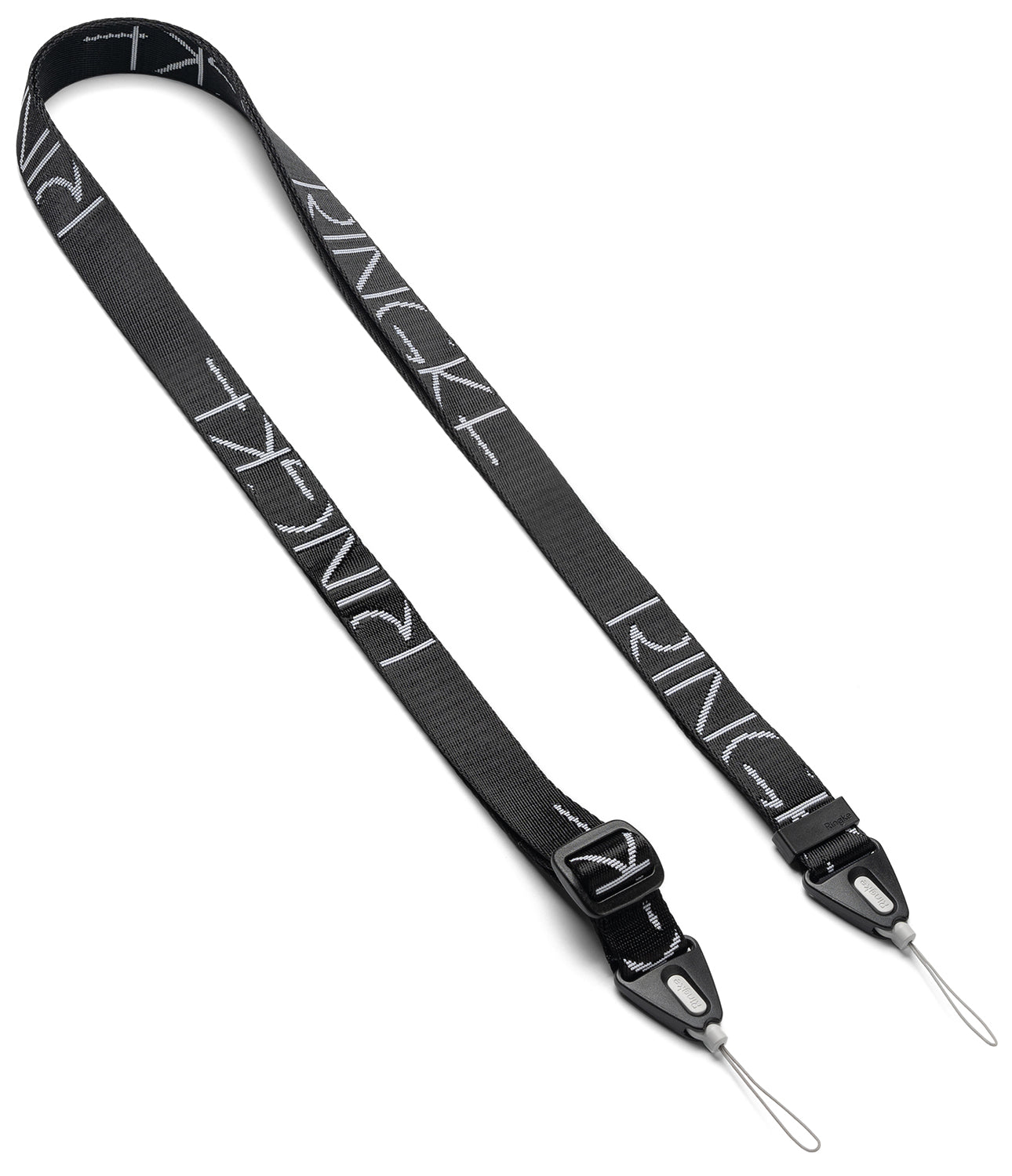 Shoulder Strap | Lettering - Black woven strap with white repeating Ringke logo and two adjustable attachment loops.