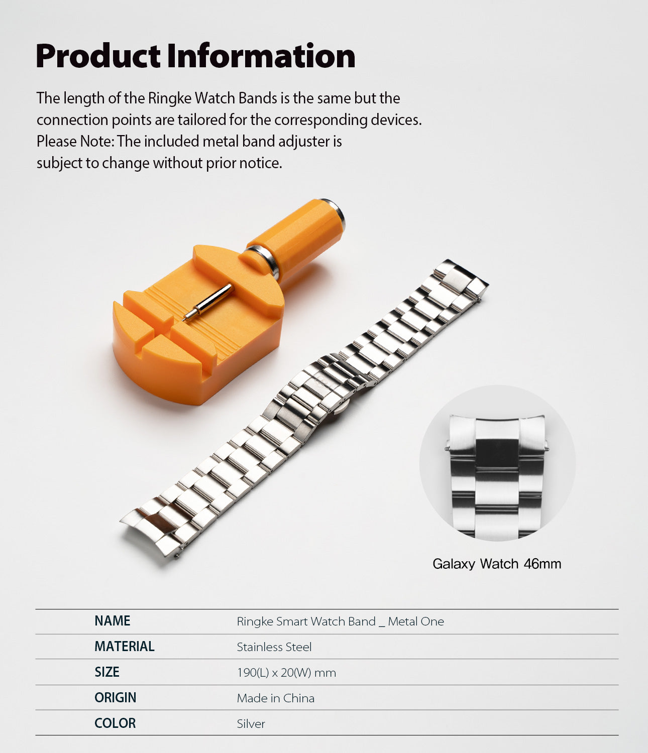 product information showing the whole band and the size adjusting tool