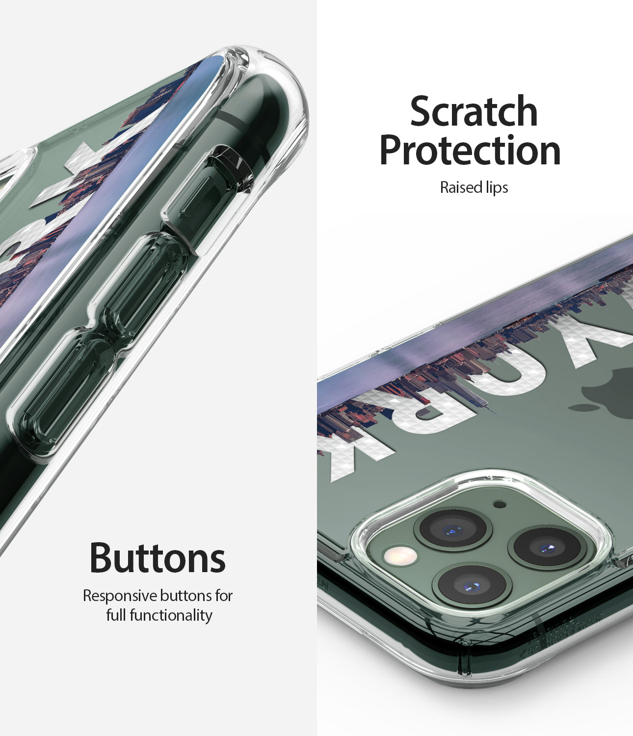 scratch protection with raised lips / responsive buttons