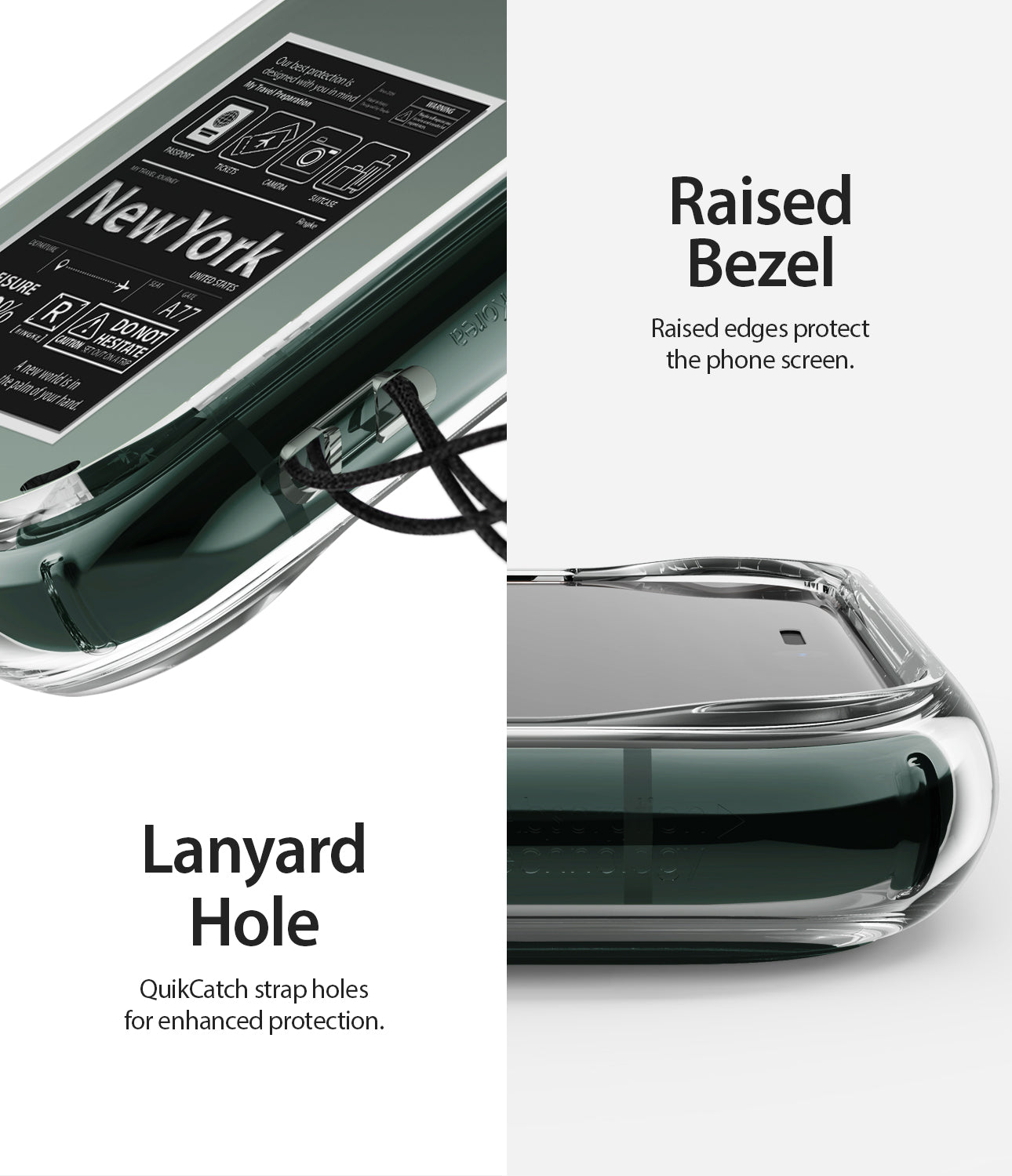 raised bezel, lanyard hole