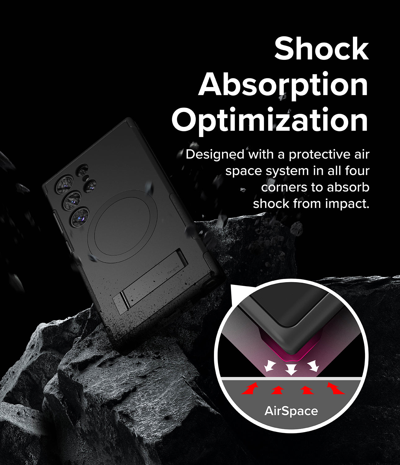 Galaxy S24 Ultra Case | Alles - Shock Absorption Optimization. Designed with protective air space system in all four corners to absorb shock from impact.