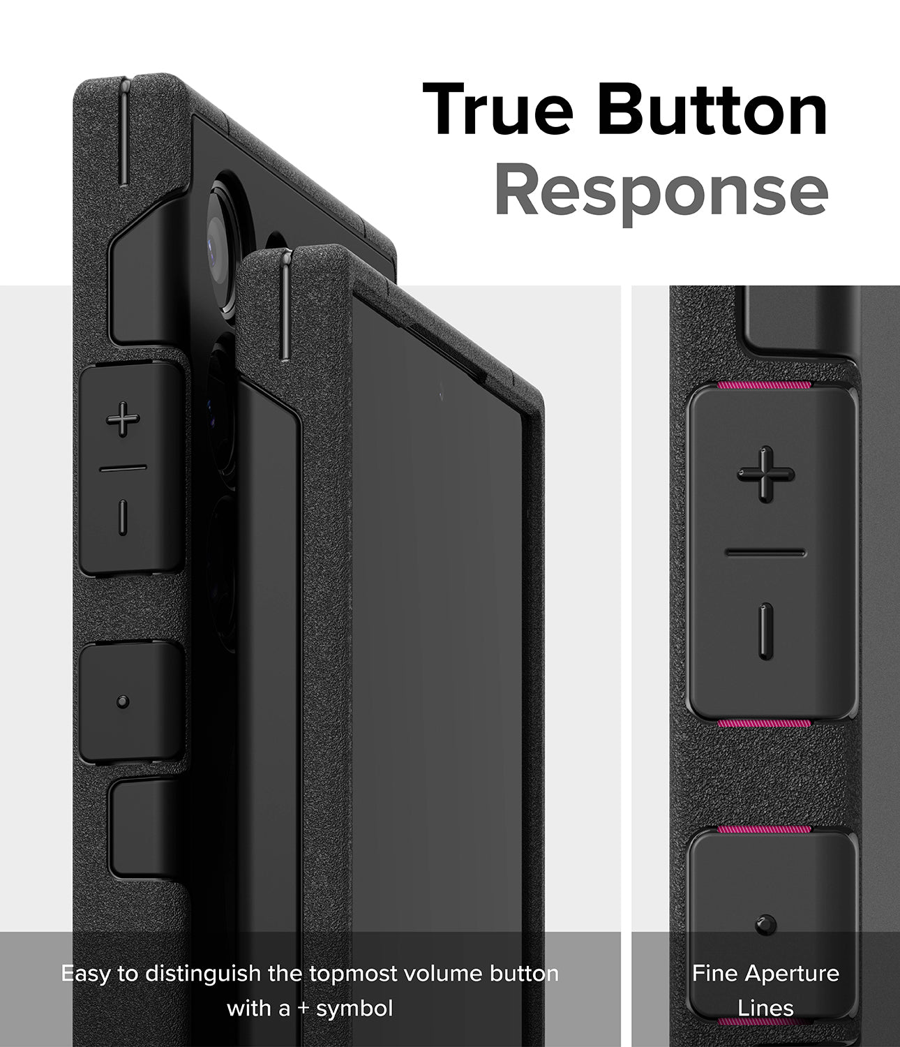 Galaxy S24 Ultra Case | Alles - True Button Response. Easy to distinguish the topmost volume button with a + symbol. Fine Aperture Lines.