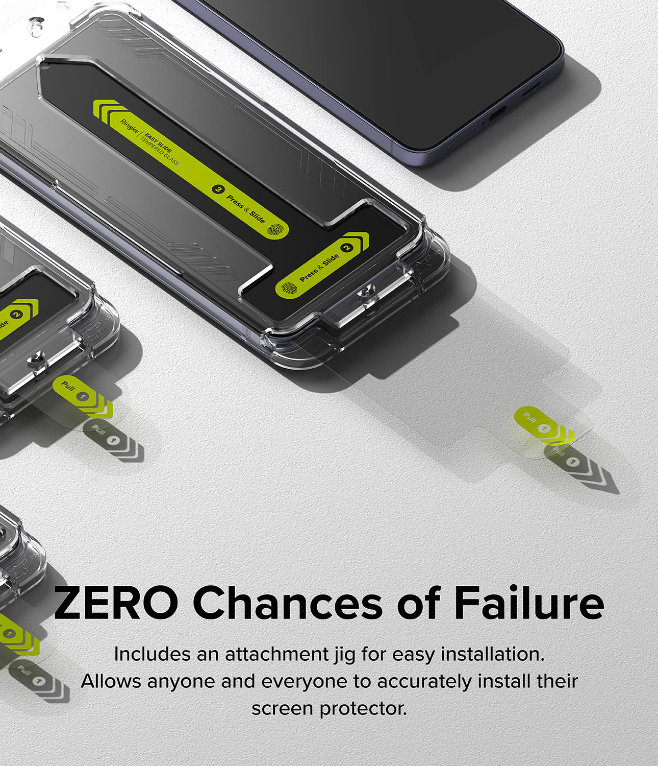 Galaxy S24 Screen Protector | Easy Slide Tempered Glass - Zero Chances of Failure. Includes an attachment jig for easy installation. Allows anyone and everyone to accurately install their screen protector.