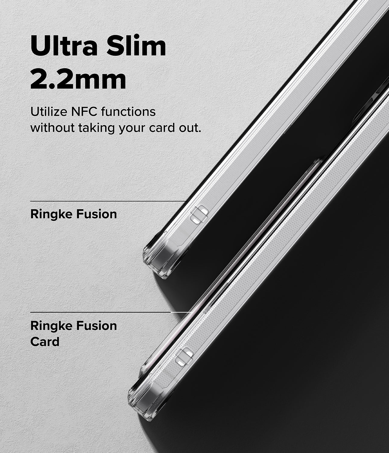 Ultra-thin phone case with NFC functionality on a gray background