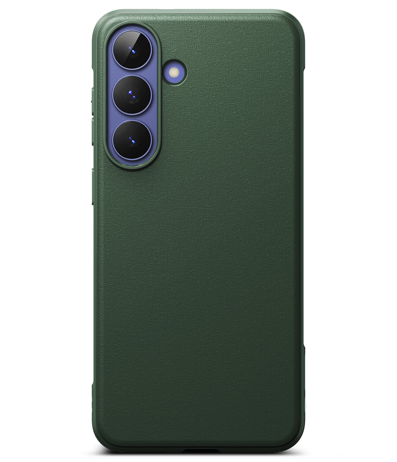 Galaxy S26 FE Case | Onyx - A dark green textured phone case shown from the back, featuring a precise cutout for a triple-camera system and a flash cutout, displayed on a clean white background.