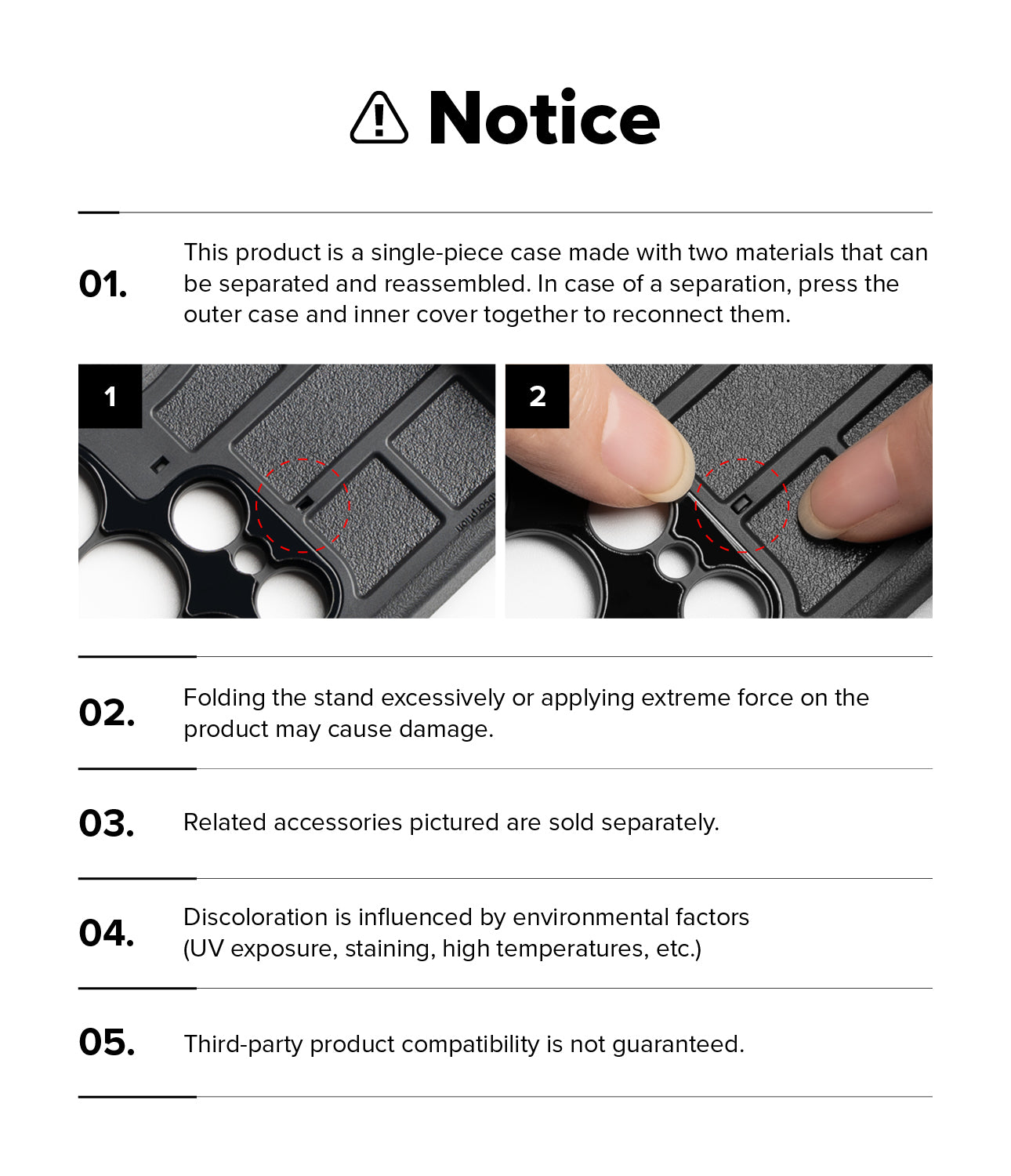 Galaxy S26 Ultra Case | Alles - Informational graphic showing how to reassemble the two-piece phone case with numbered steps.