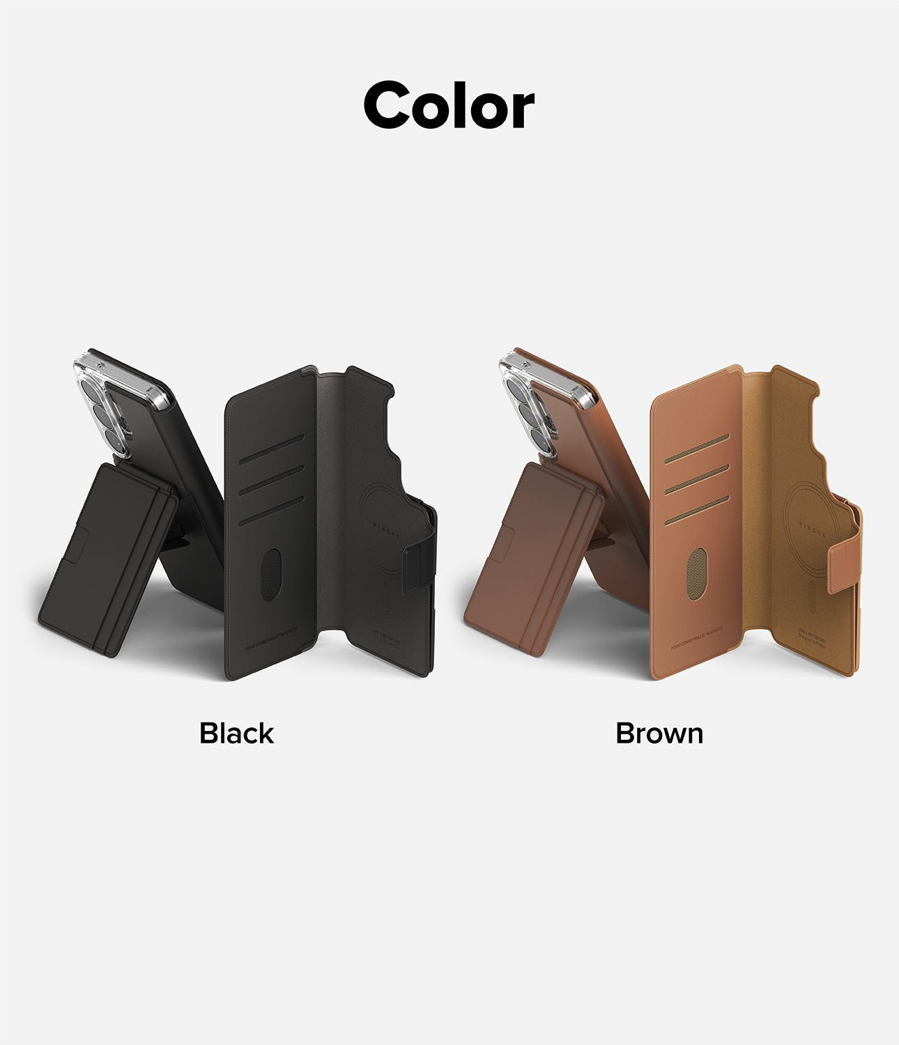 Galaxy S26 Ultra Cover | Folio Stand Wallet Magnetic - Black and brown magnetic folio wallet cases for Galaxy S26 Ultra.