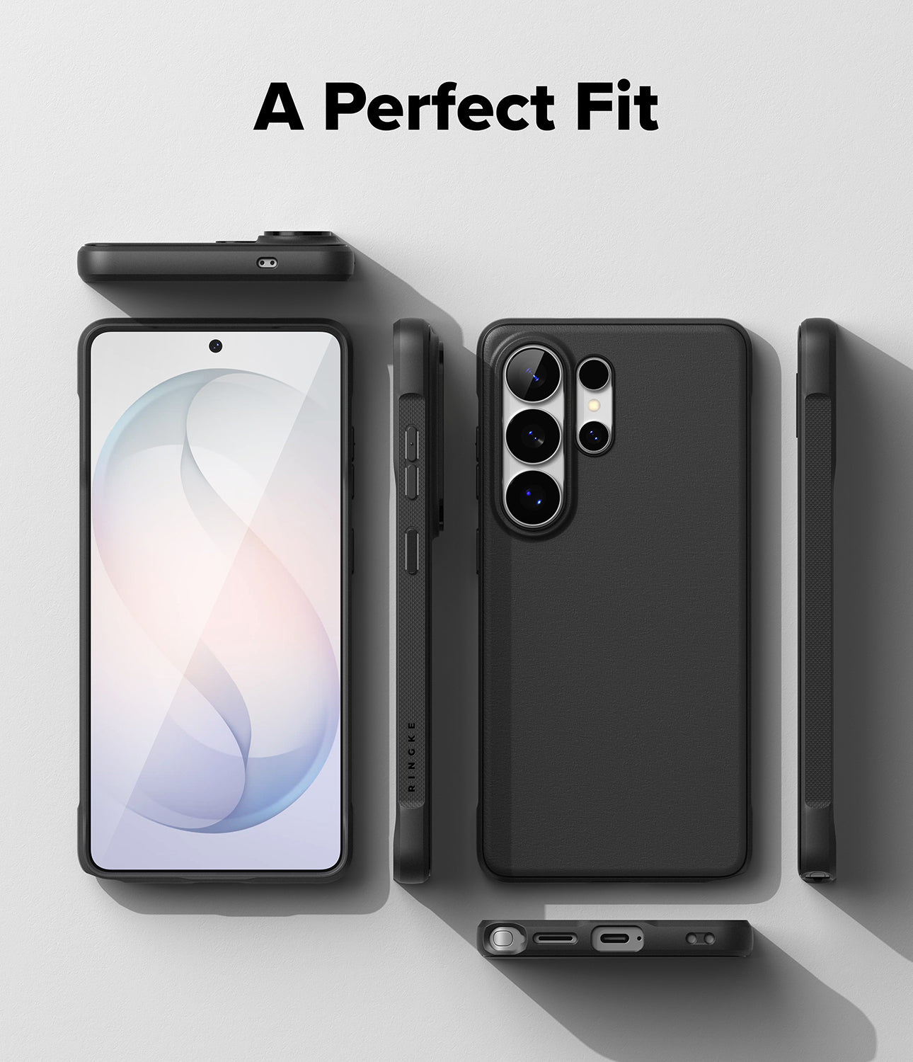 Galaxy S26 Ultra Case | Onyx Magnetic - Multiple views of a black phone case showing front, back, and side profiles.