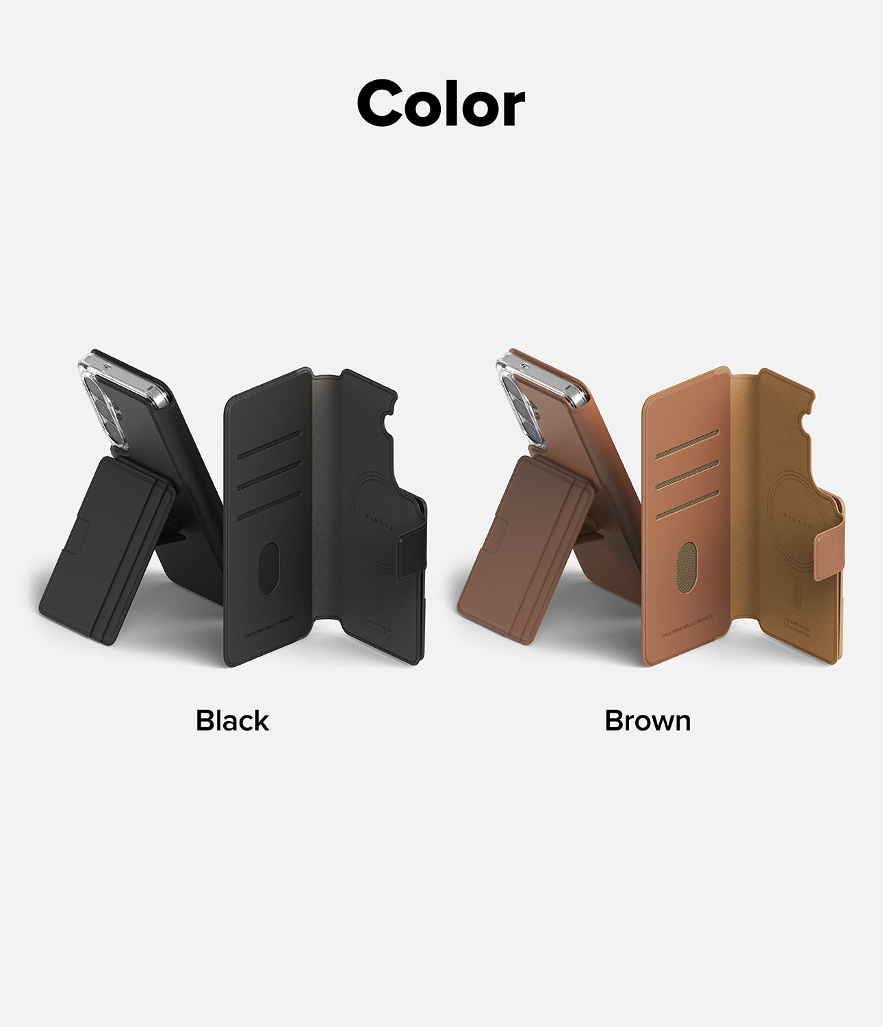 Galaxy S26 Cover | Folio Stand Wallet Magnetic - Black and brown folio wallet cases for Galaxy S26 shown as open stands.