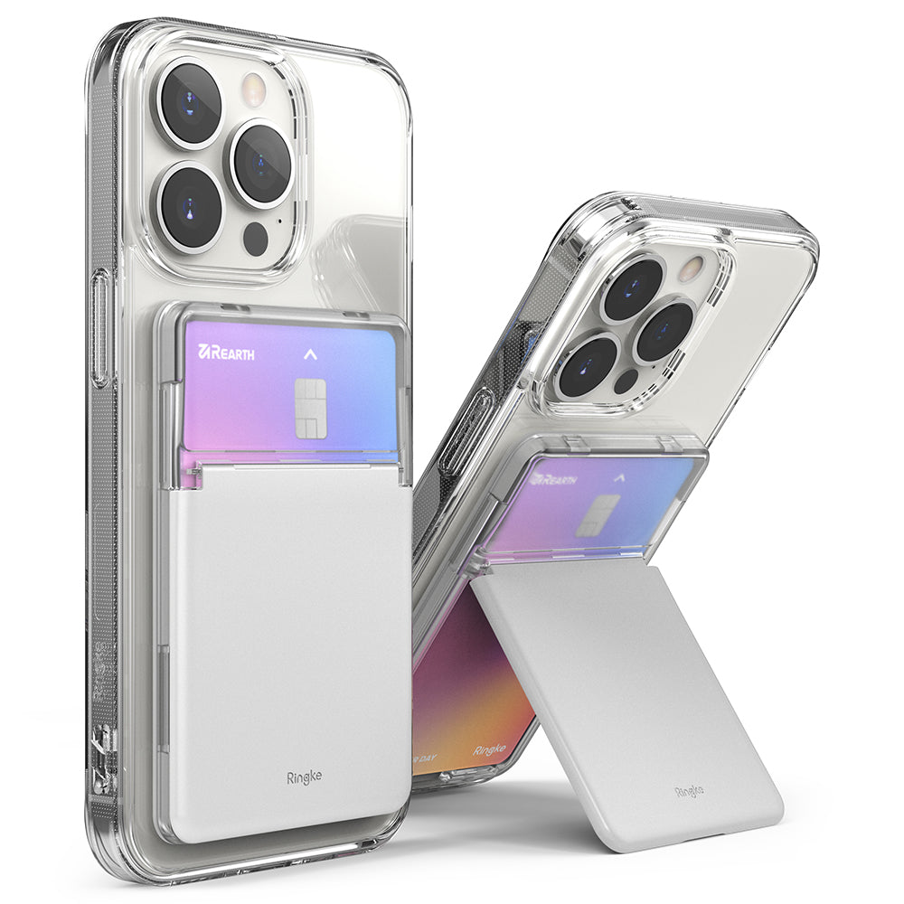 Stand Slot Card Holder - Clear & Light Gray