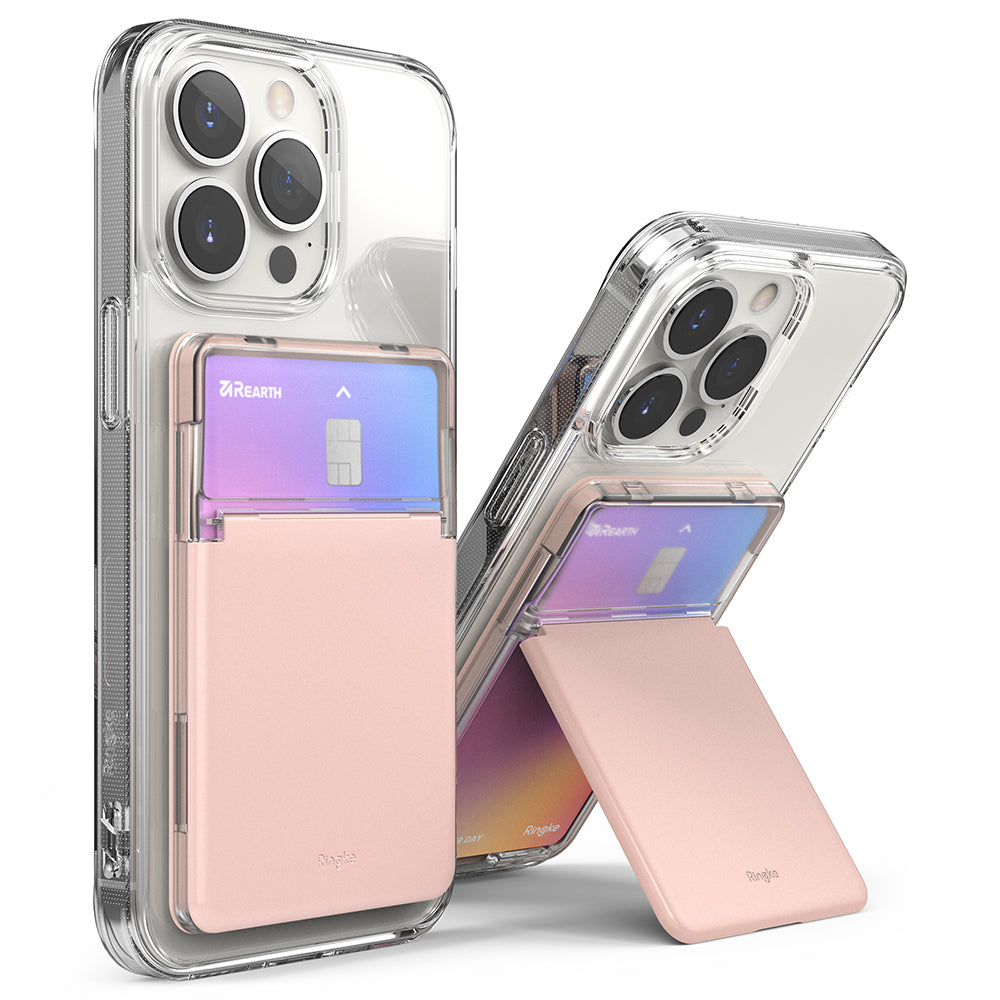 Stand Slot Card Holder - Clear & Peach Pink