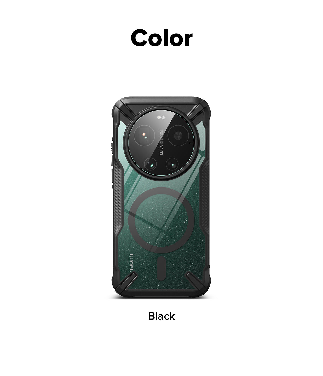 Xiaomi 17 Ultra Case | Fusion-X Magnetic - Xiaomi 17 Ultra Case - Fusion-X Magnetic - Black protective phone case with a magnetic ring on a dark green back.
