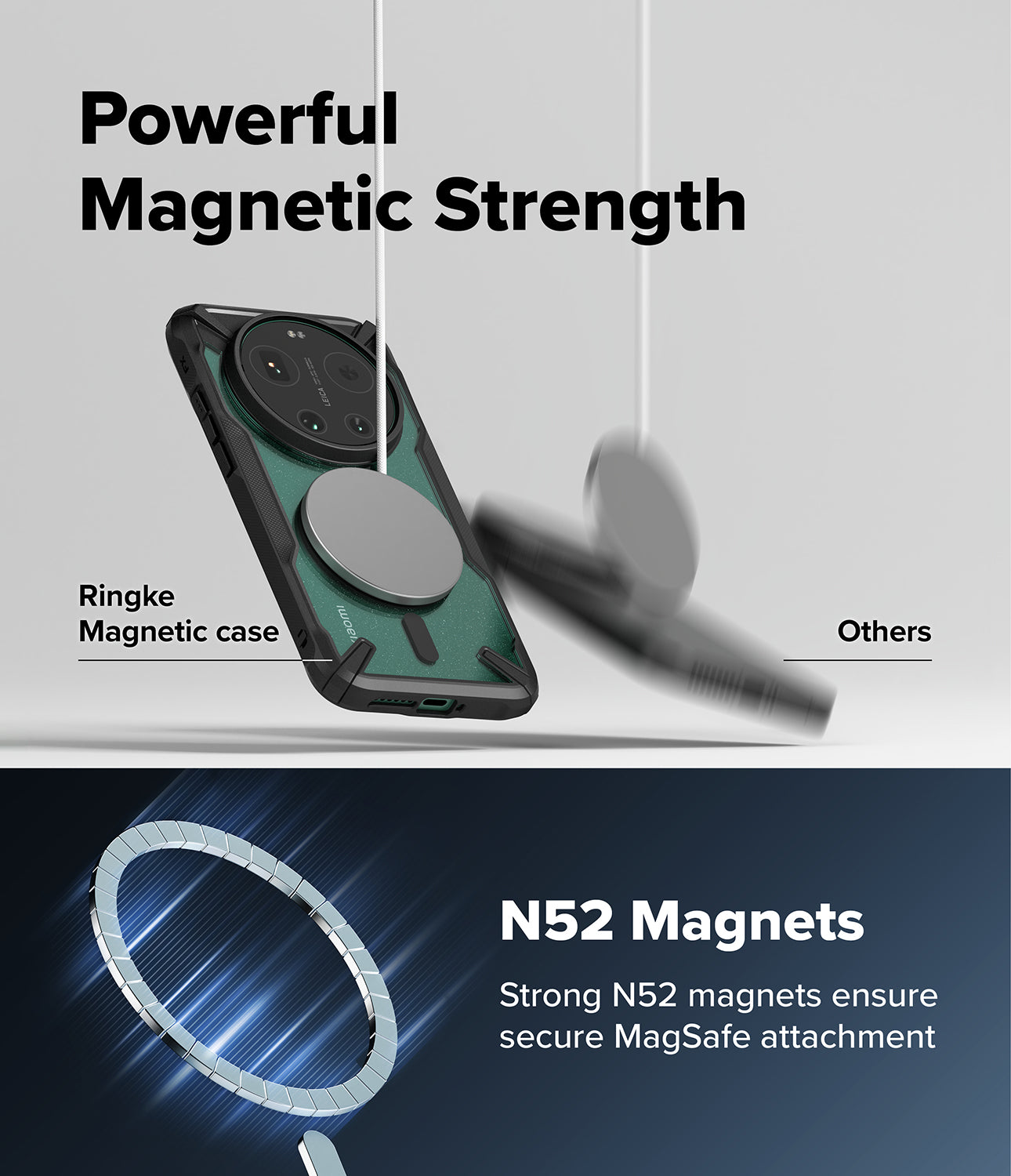 Xiaomi 17 Ultra Case | Fusion-X Magnetic - A magnetic case securely attached to a charger versus a falling phone.
