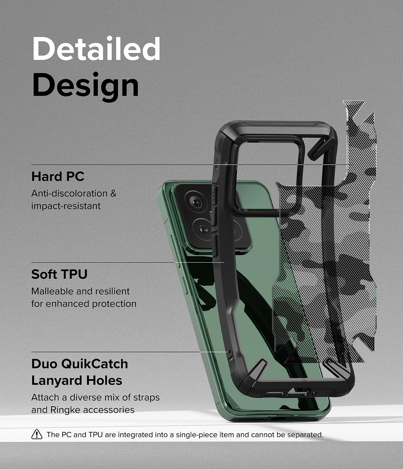 Xiaomi 14 Case | Fusion-X - Camo Black - Detailed Design. Anti-discoloration and impact-resistant with Hard PC. Malleable and resilient for enhanced protection with Soft TPU. Attach a diverse mix of straps and Ringke accessories with Duo QuikCatch Lanyard Holes.