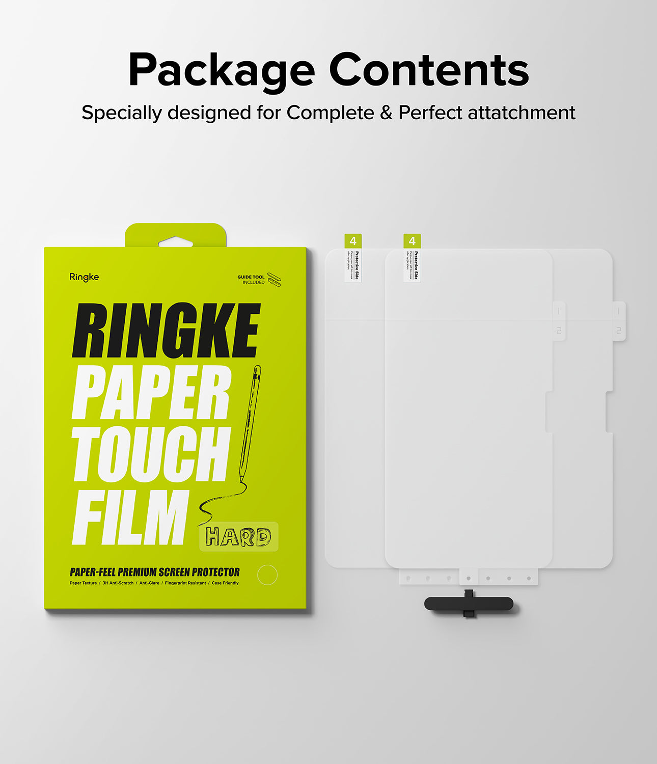 Paper Touch Film Hard | iPad - Paper Touch Film Hard - Ringke screen protector packaging with two film sheets and an installation guide tool.