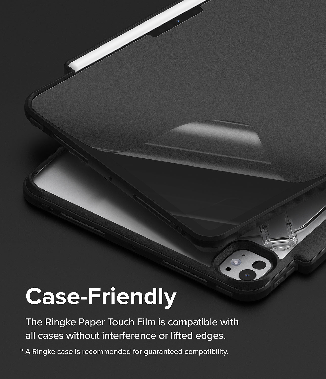 iPad Pro 11" (M4) Screen Protector | Paper Touch Film - Case-Friendly. The Ringke Paper Touch Film is compatible with all cases without interference or lifted edges.