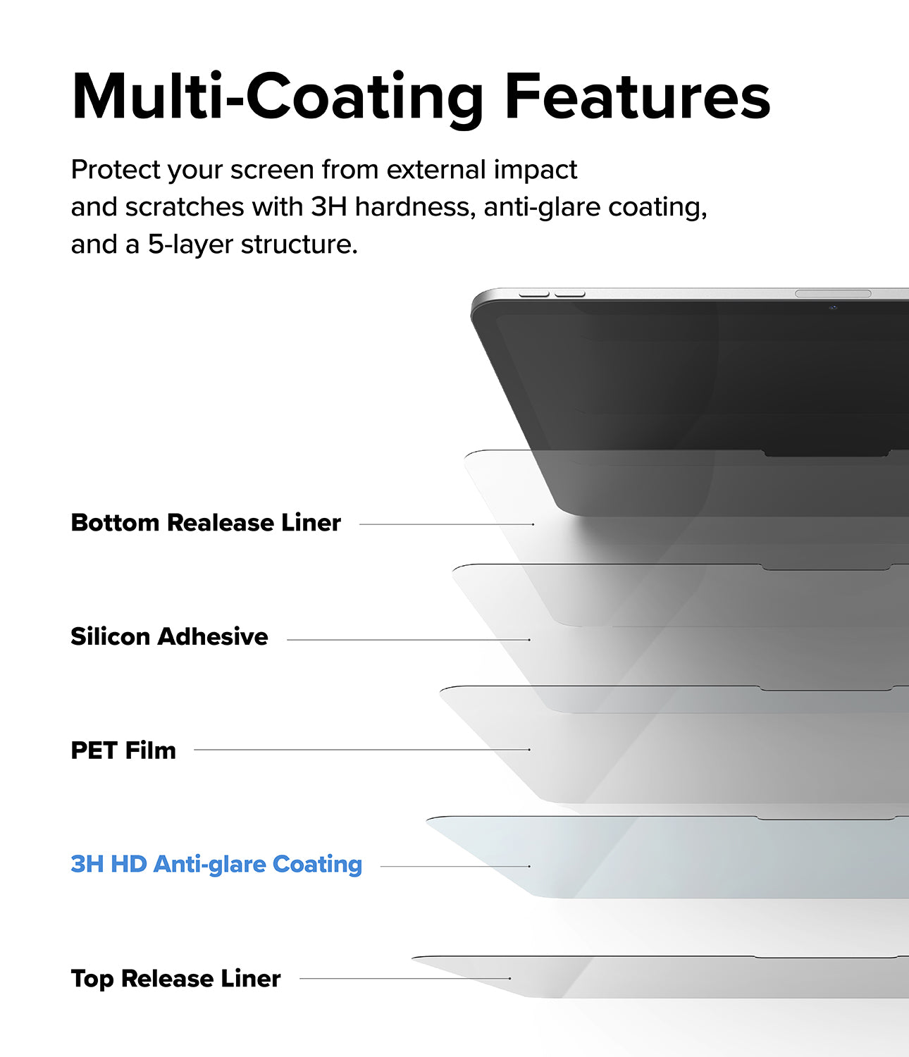 iPad Pro 11" (M4) Screen Protector | Paper Touch Film - Multi-Coating Features. Protect your screen from external impact and scratches with 3H hardness, anti-glare coating, and a 5-layer structure.