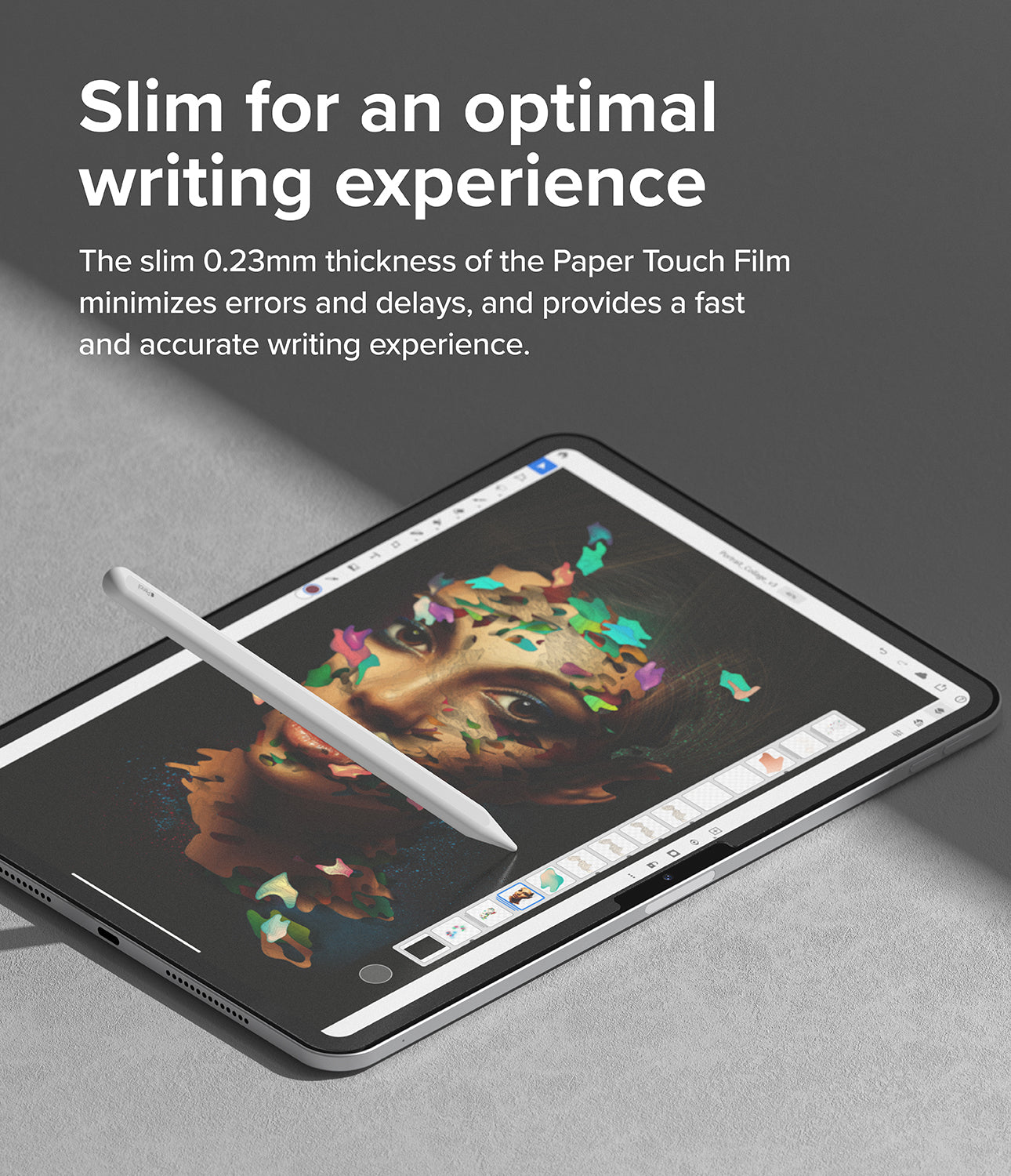 iPad Pro 11" (M4) Screen Protector | Paper Touch Film - Slim for an optimal writing experience. The slim 0.23mm thickness of the Paper Touch Film minimizes errors and delays, and provides a fast and accurate writing experience.