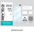 package includes one screen protector, installation guide, wet wipe, dust removal sticker, squegee card, and microfiber cleaning cloth