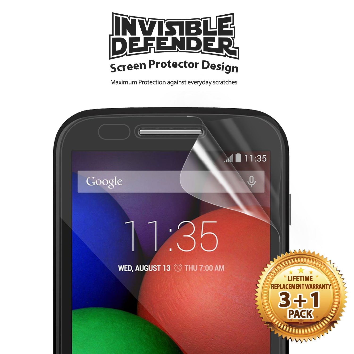 Moto E 2015 (2nd Gen.) Screen Protector | Film - Invisible Defender film being applied to a smartphone screen.