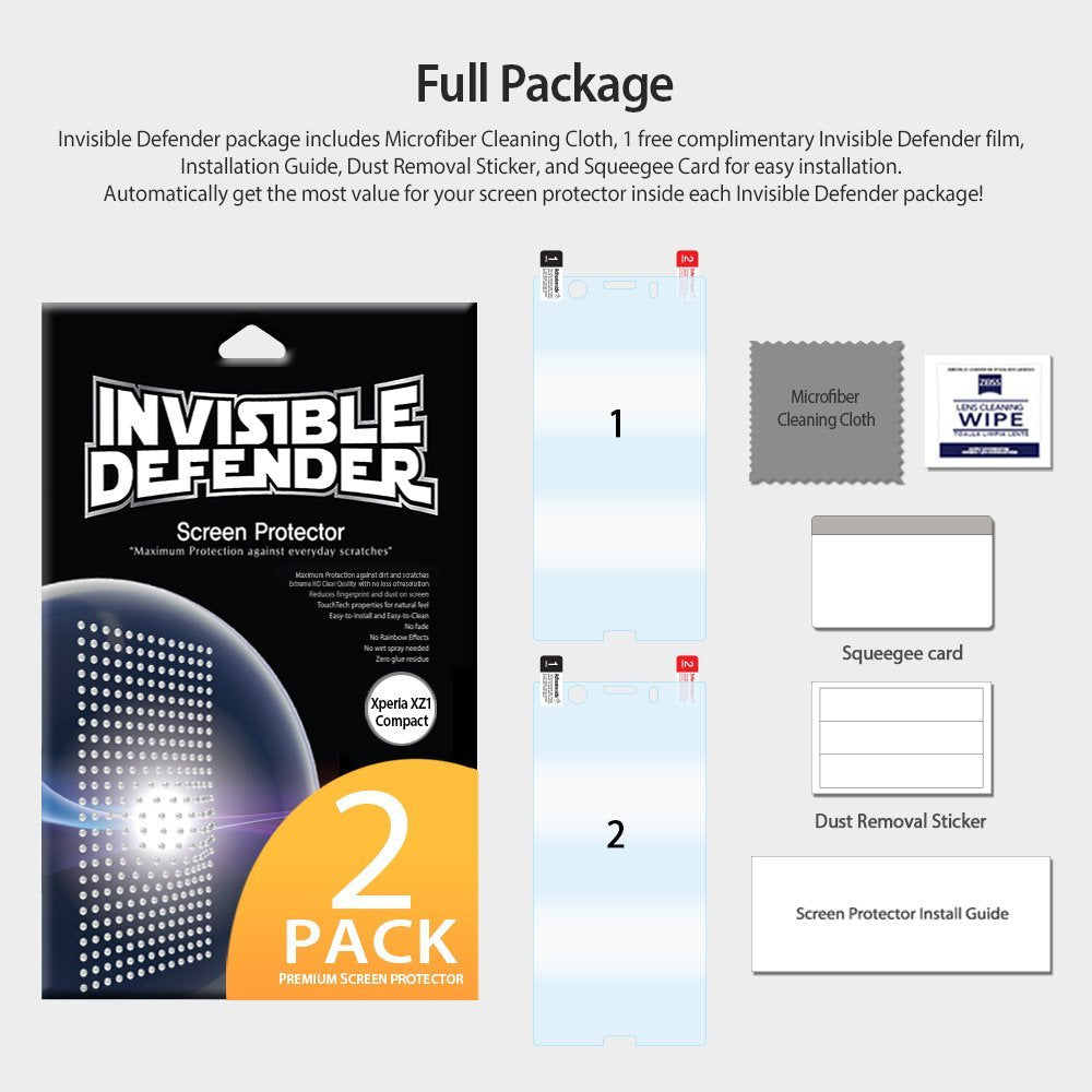 sony xperia xz1 compact ringke full coverage 2 pack screen protector