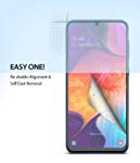 Galaxy A20 Screen Protector | Dual Easy Film - Galaxy A20 Screen Protector - Smartphone with a partially applied screen protector film showing easy alignment and removal.