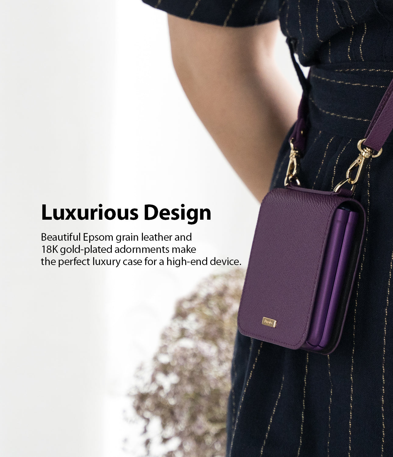 luxurious design - epsom grain leather and 19k gold plated adornment make the perfect luxury case for a high-end device