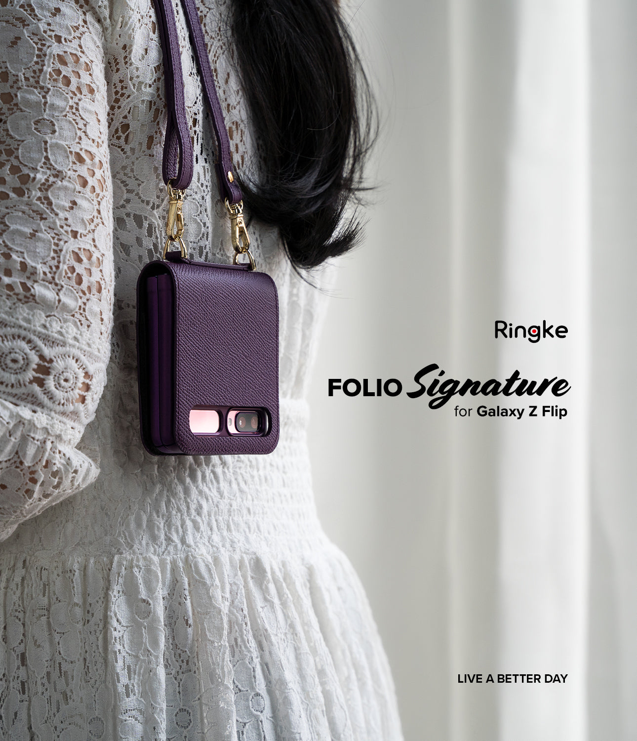 ringke galaxy z flip case - folio signature purple