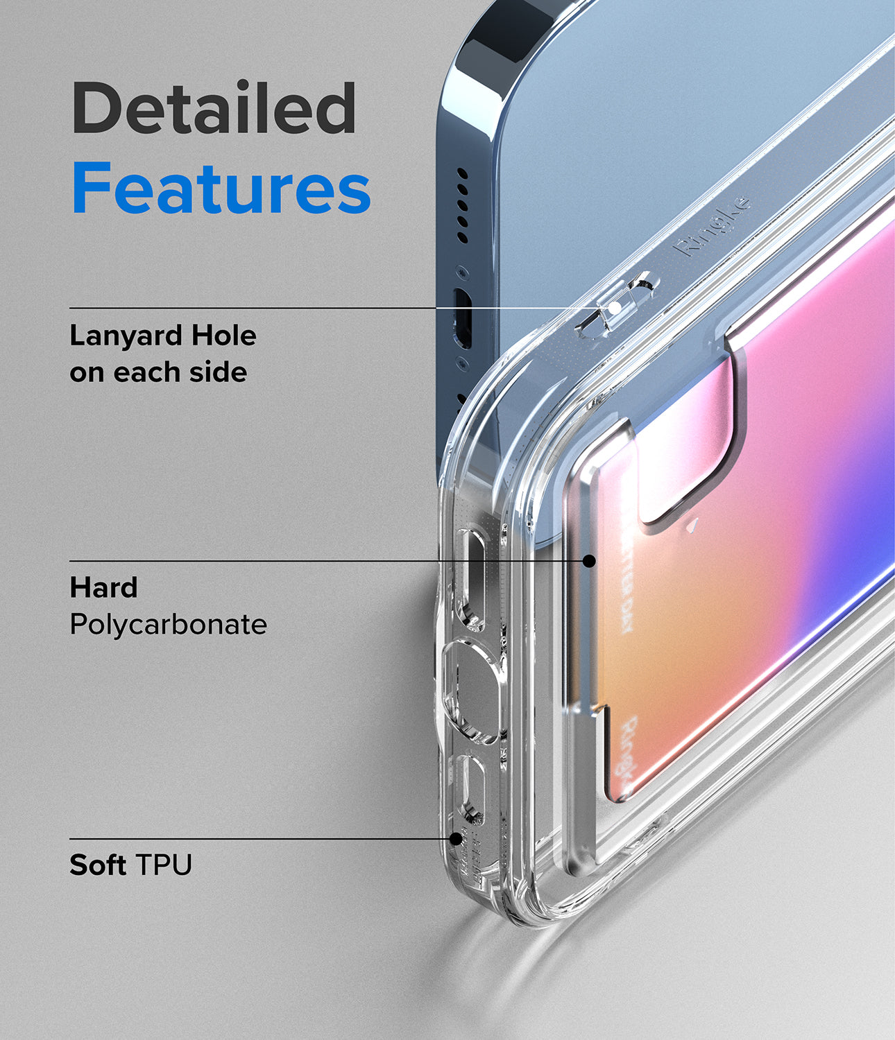 iPhone 13 Pro Case | Fusion Card - Detailed Features. Lanyard hole on each side. Hard Polycarbonate. Soft TPU