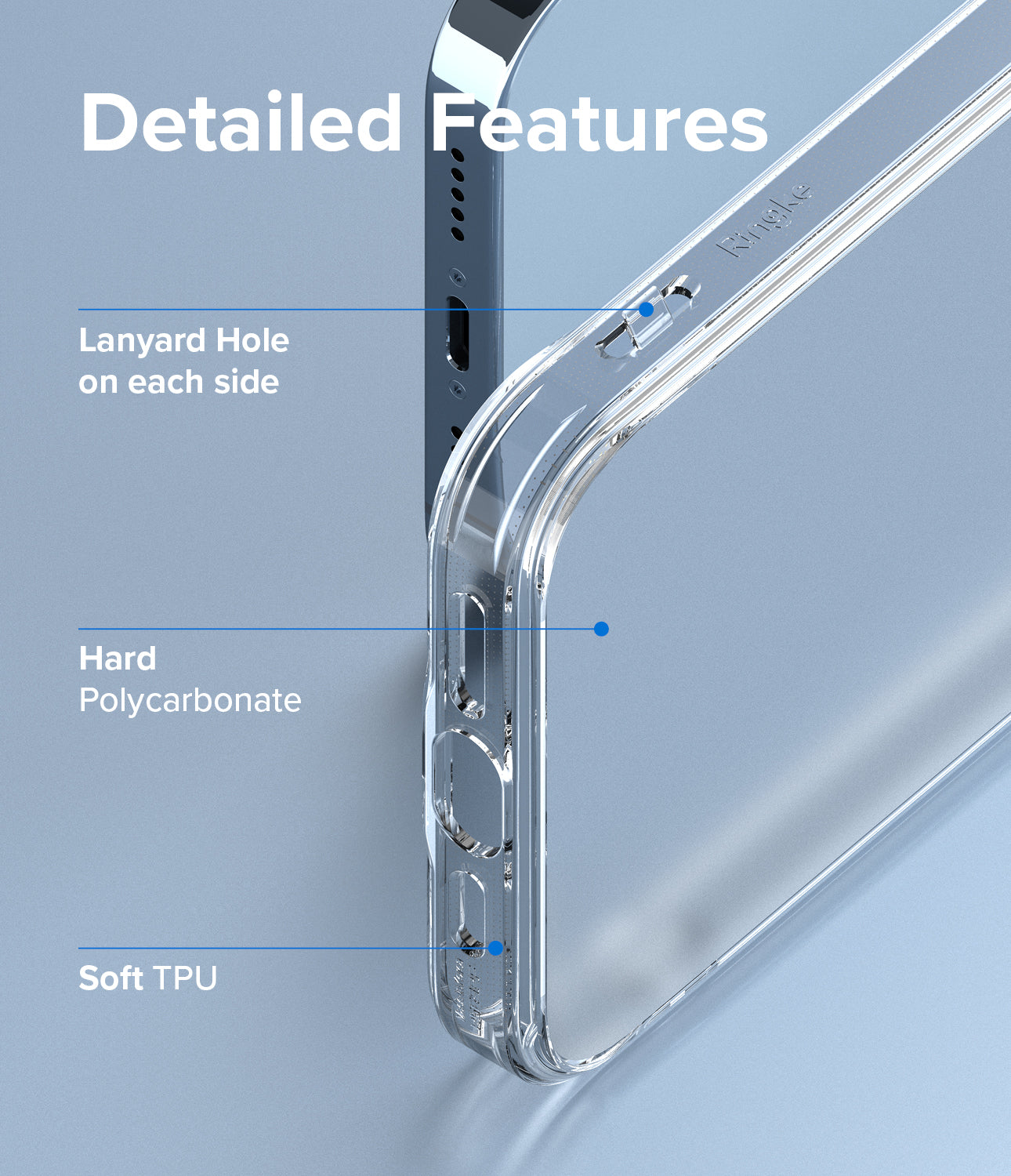 iPhone 13 Pro Case | Fusion Matte - Detailed Features. Lanyard hole on each side. Hard Polycarbonate. Soft TPU.
