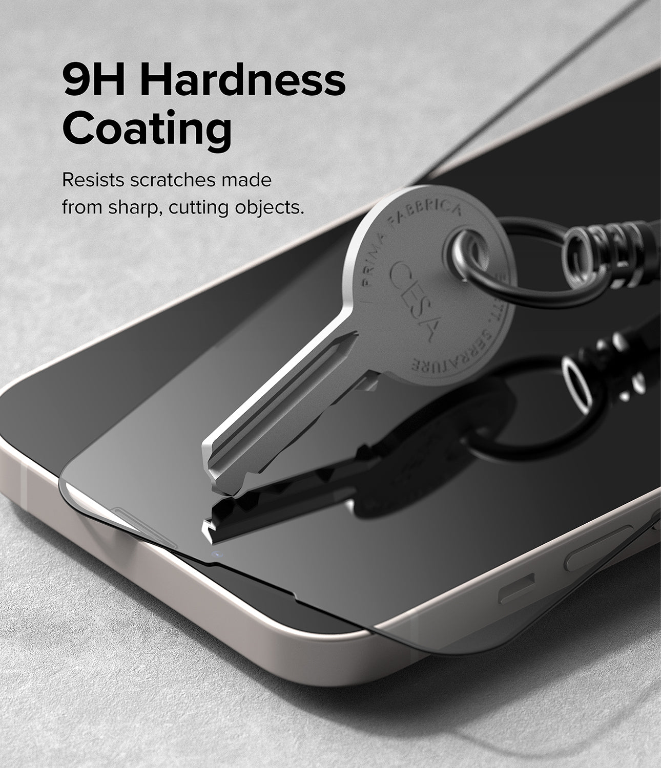 iPhone 14 / 13 Pro / 13 Screen Protector | Full Cover Glass - 9H Hardness Coating. Resists scratches made from sharp, cutting objects.