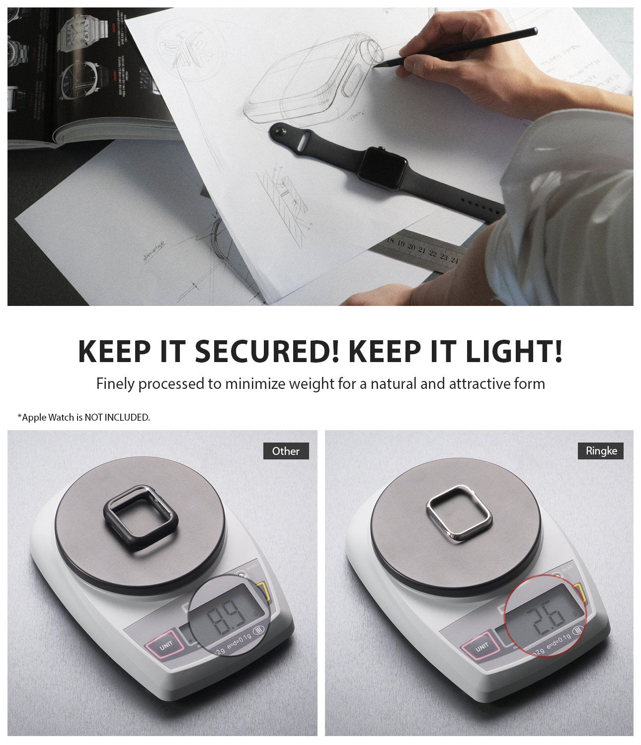 ringke bezel styling 40-41 stainless steel on apple watch series 6 / 5 / 4 / SE 40mm lightweight