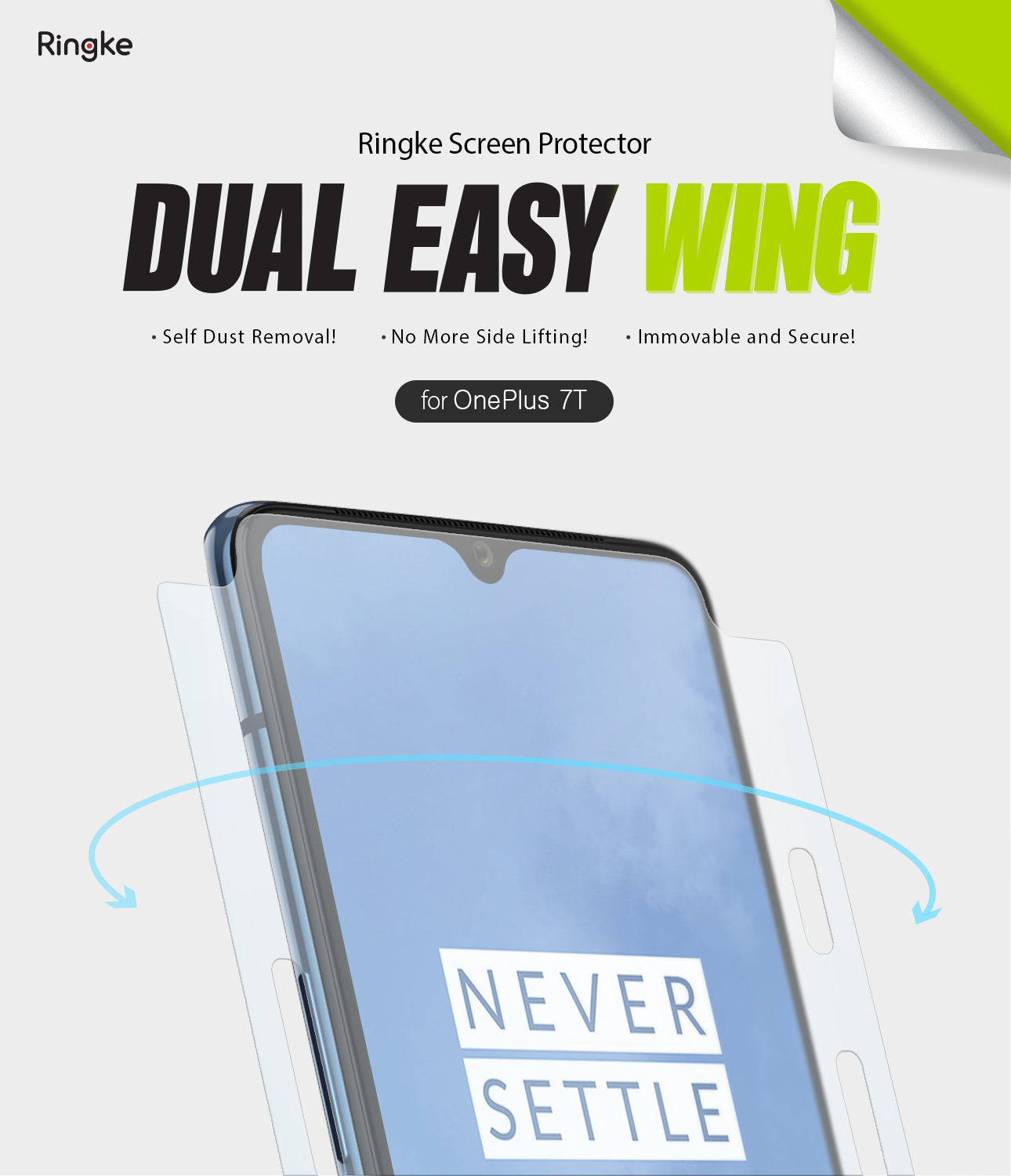 OnePlus 7T Screen Protector | Dual Easy Film - OnePlus 7T Screen Protector - Ringke Dual Easy Wing film being applied to a OnePlus 7T smartphone screen.
