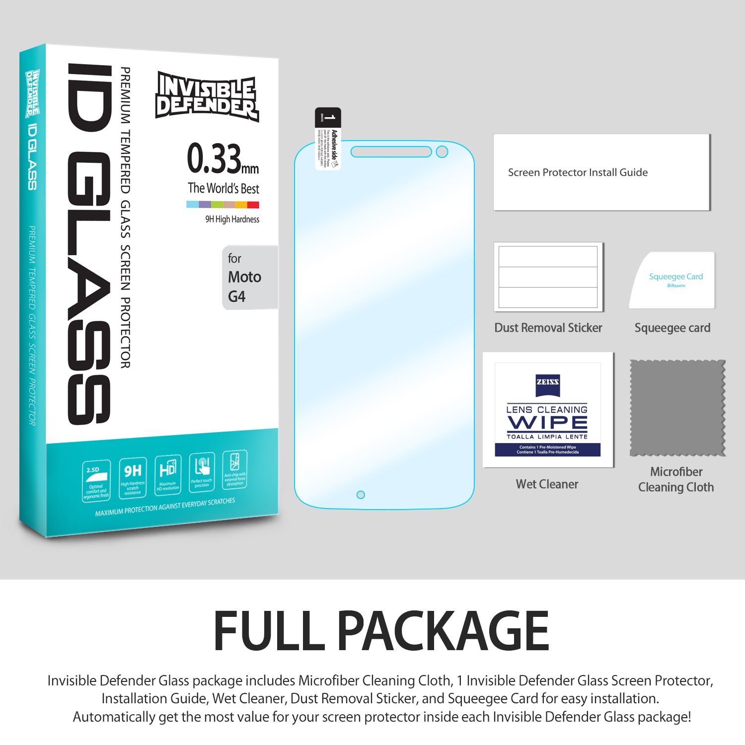 ringke invisible defender tempered glass screen protector for moto g4 full package